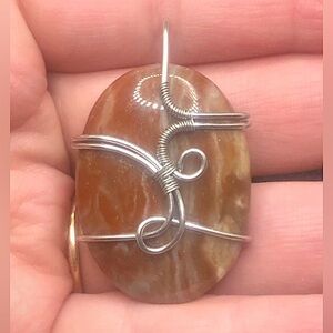Wire Wrapped Coconut Jasper Pendant Necklace Handmade OOAK
